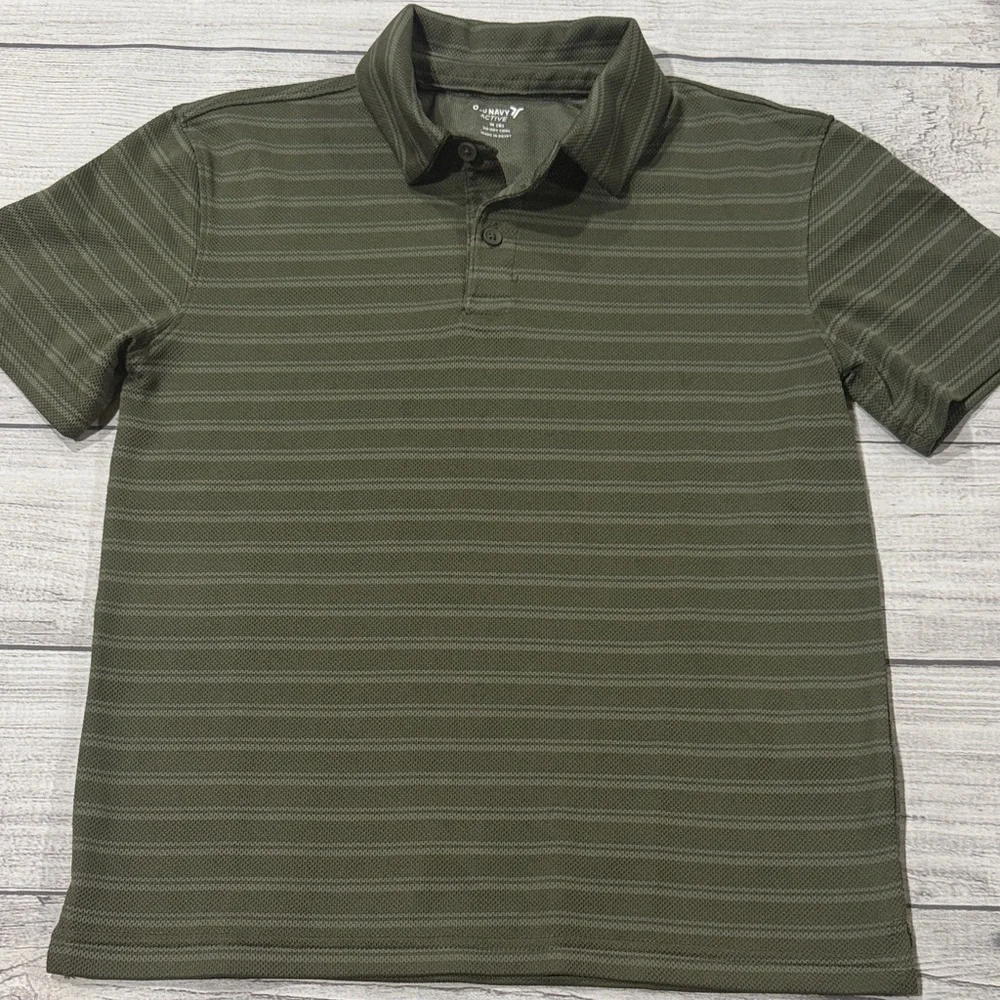 Old Navy Active Boys Olive Green Striped Polo Shirt